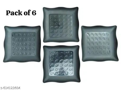 Plastic Plates for Kitchen, Black, Pack of 6