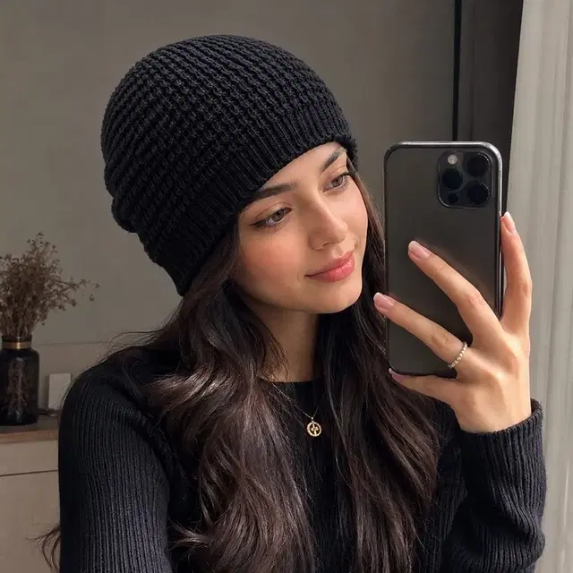 Woolen Cap for Women (Black, Free Size)