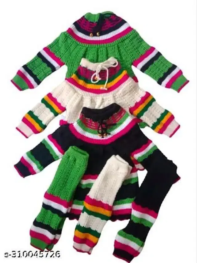 Woolen Sweater & Pant for Girls, Set of 3 (Multicolor, 3-6 Months)