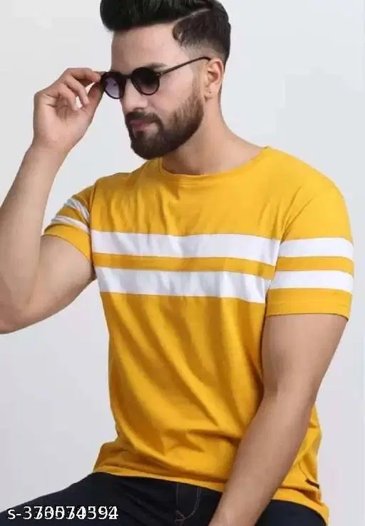 Cotton Blend T-shirt for Men, Yellow (XXL)