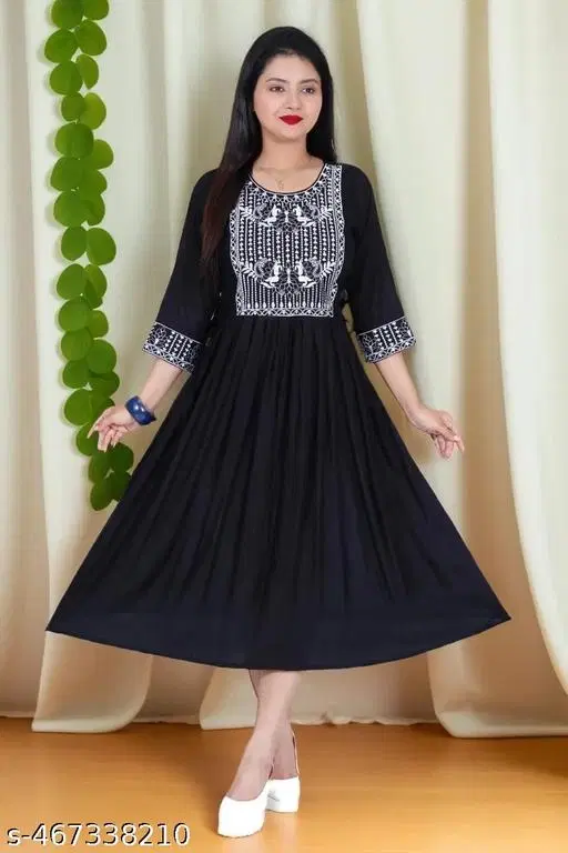 Gown Kurti for Women (Black, XS)