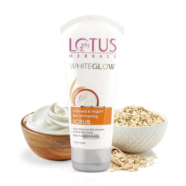 Lotus Herbals Whiteglow Oatmeal & Yogurt Skin Whitening & Brightening Scrub, 100g