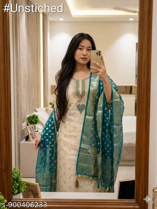 Chanderi Silk Embroidered Punjabi/All Over Suits for Women (6.45 meter (XL)