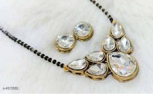 Alloy Mangalsutra With Earring for Women, Black