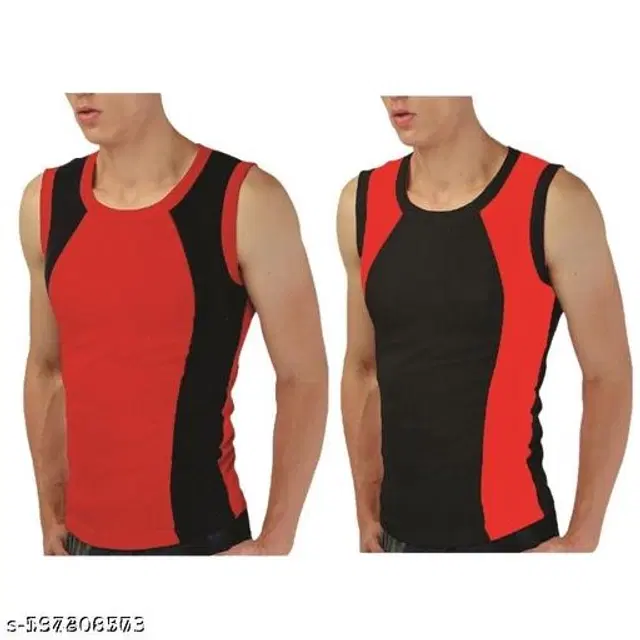 Cotton Vests for Men, Pack of 2 (Red & Black, L)