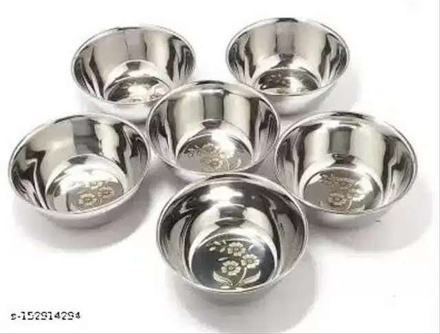 Stainless Steel Bowls, Silver, 250 ml, Pack of 6