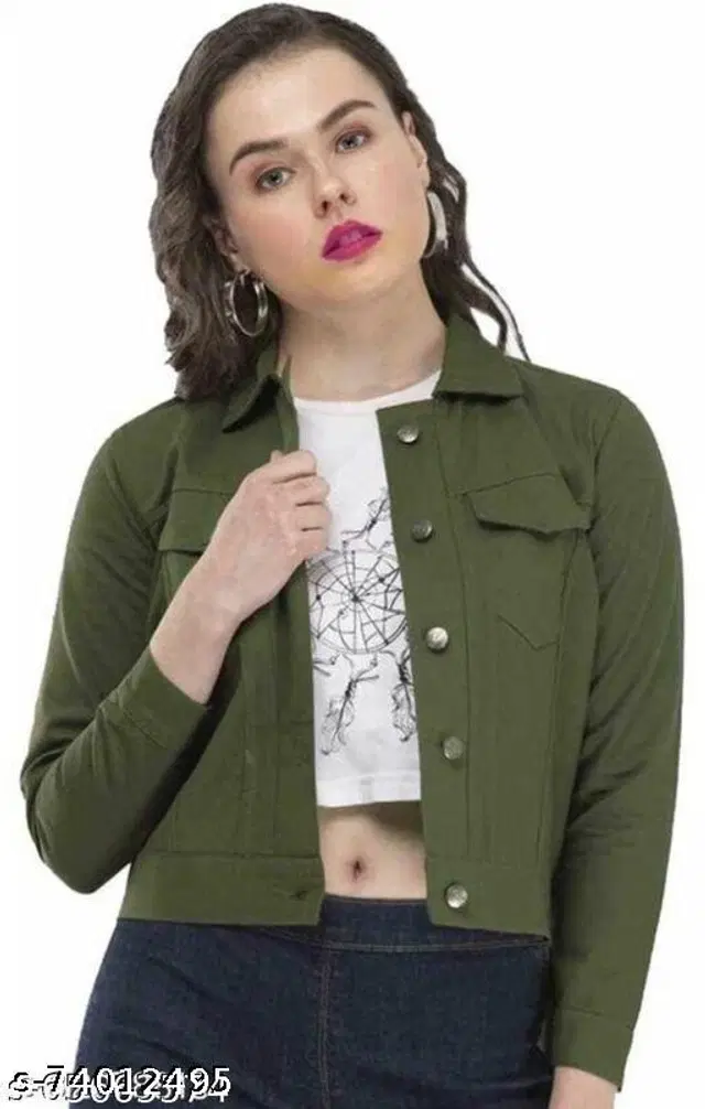 Cotton Blend Jacket for Women (Green, S)