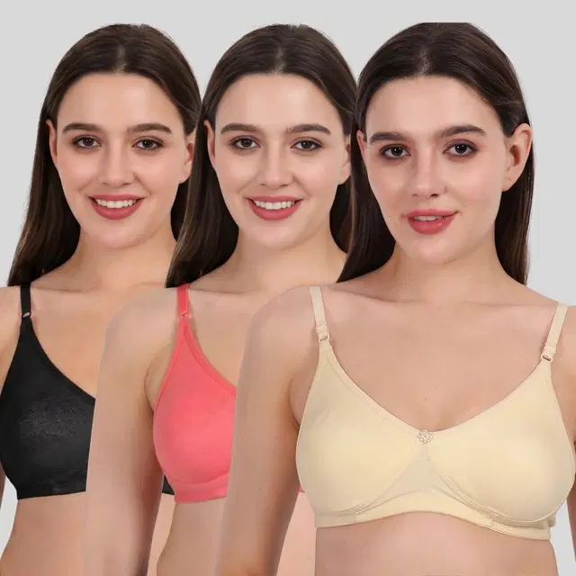 Cotton Bra for Women, Multicolour, Pack of 3 (28B)