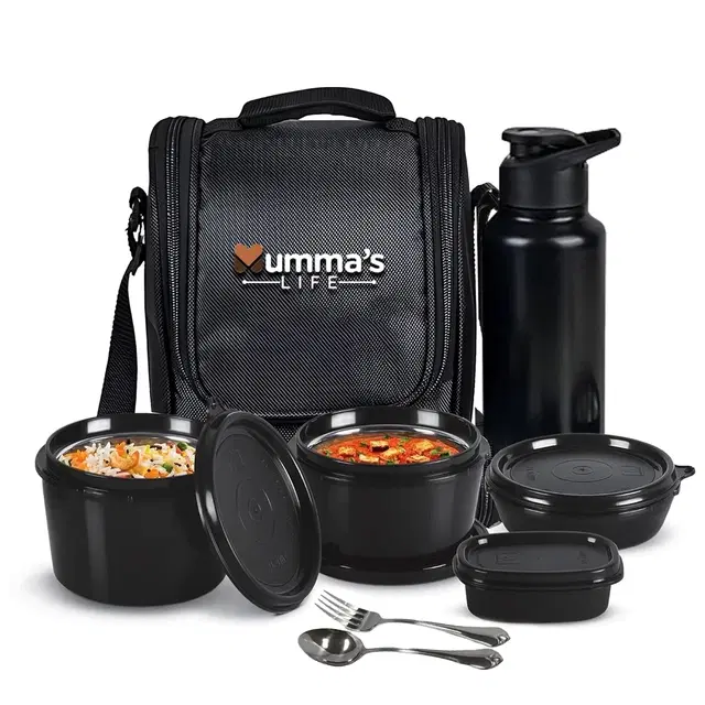 Mumma's Life Busy Bee Stainless Steel Lunch Box, Black