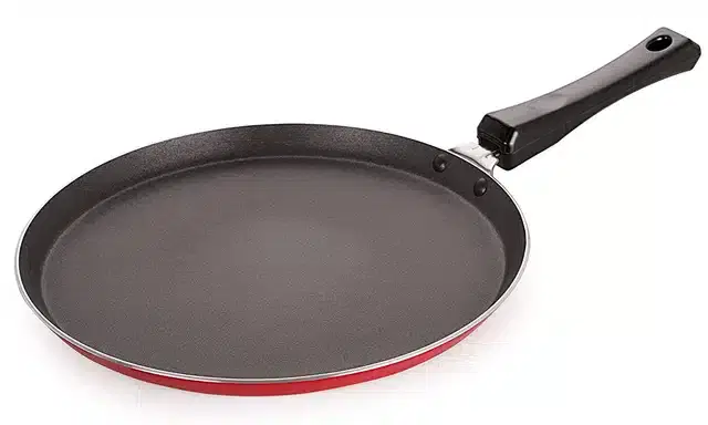 Aluminum Non Stick Flat Tawa, Red, 24 cm