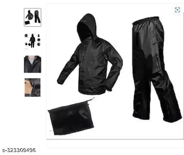 Polyester Rain Coat for Men, Black, M