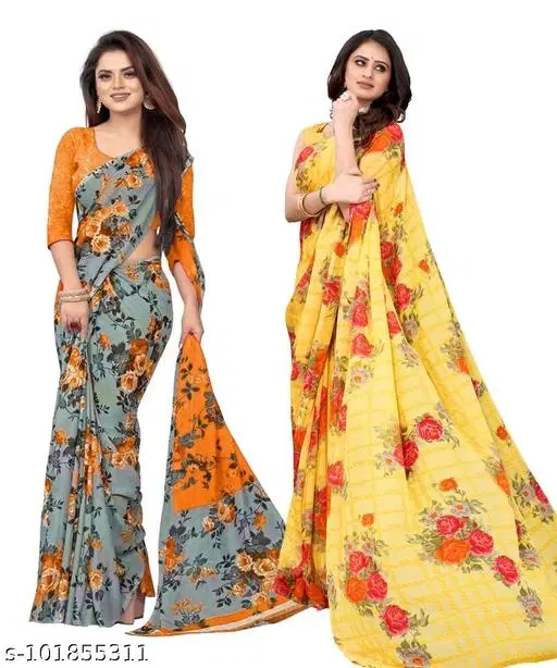 Georgette Printed Saree for Women, Pack of 2, Multicolor (6.3 m)