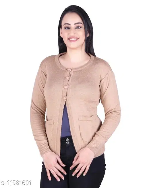 Acrylic Solid Sweater for Women (Brown, L)