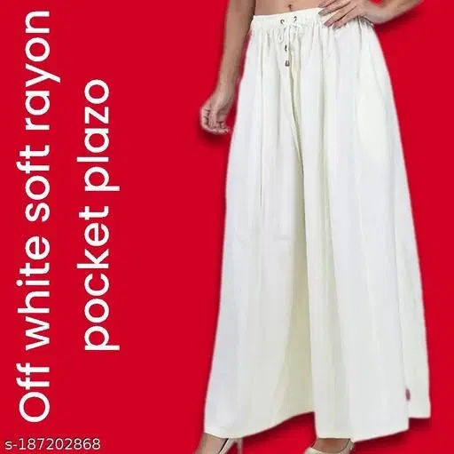 Palazzo Pants for Women (White, 28)