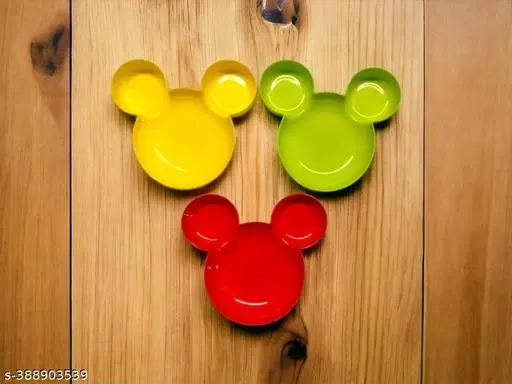 Plastic Plates for Kitchen, Multicolor, Pack of 3