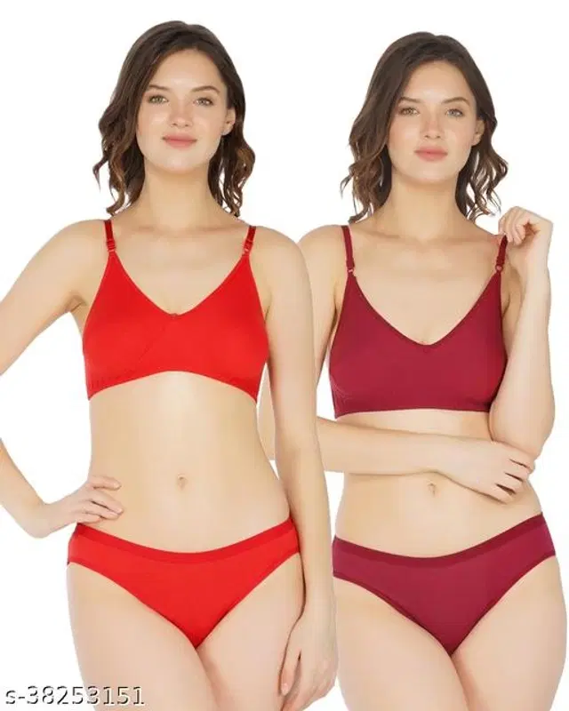 Cotton Blend Solid Lingerie Set for Women, Pack of 2 (Multicolor, 30A)