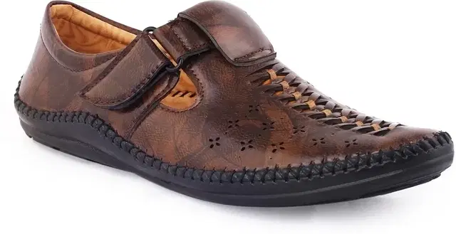 Artificial Leather Sandals for Men (Brown, 6)
