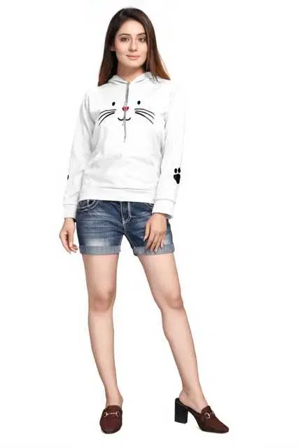 Freeward Cotton Hoodies For Womens (White, M) (FW-31)