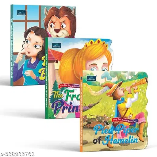 BOOKFORD Fairy Tale Shaped Board Book | Beauty and the Beast, The Frog Princ, and The Pied Piper | for kids | fairy tales for kids | board book | story book | (Set of 3)