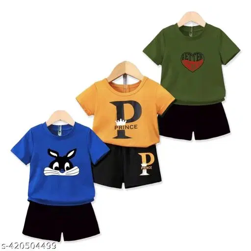 Cotton Blend Printed Clothing Set for Boys, Multicolour, Pack Of 3 (0-1 Months)