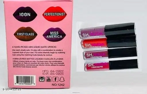 Liquid Lipstick for Women, Multicolor, Pack of 4