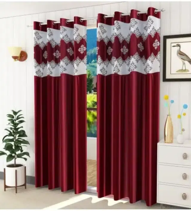 Window Curtains, Pack of 2, Maroon, 5 feet