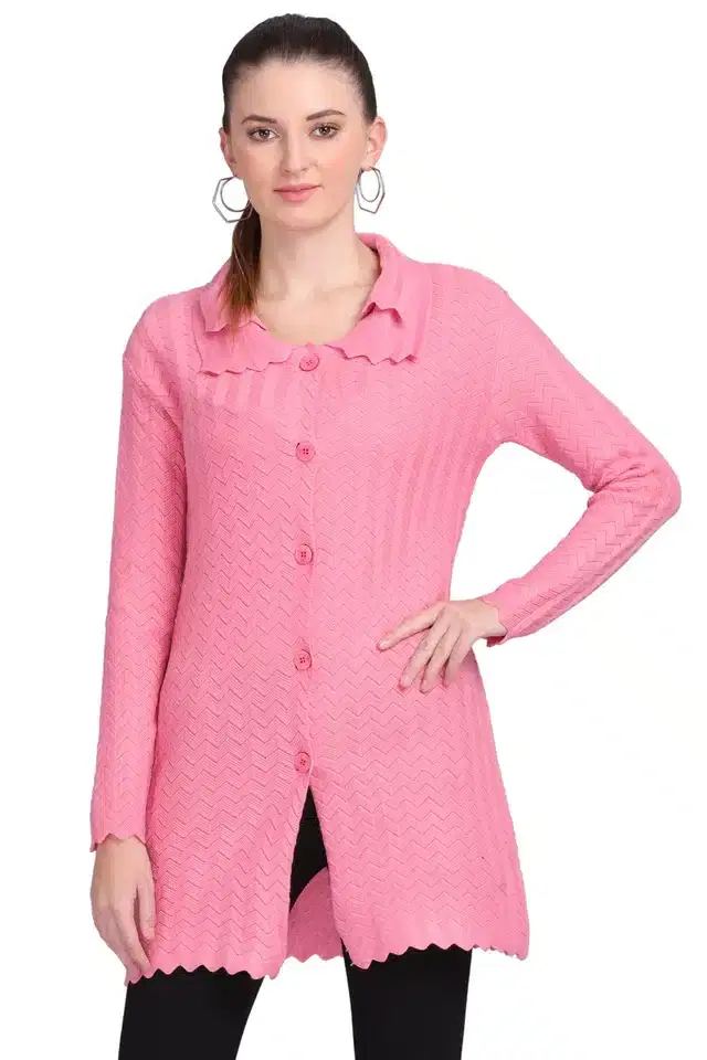 Full Sleeves Cardigan for Women (Pink, XXL)