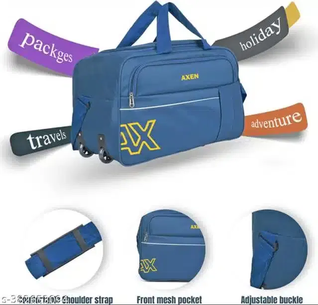PU Trolley Duffel Bag for Men & Women, Navy Blue