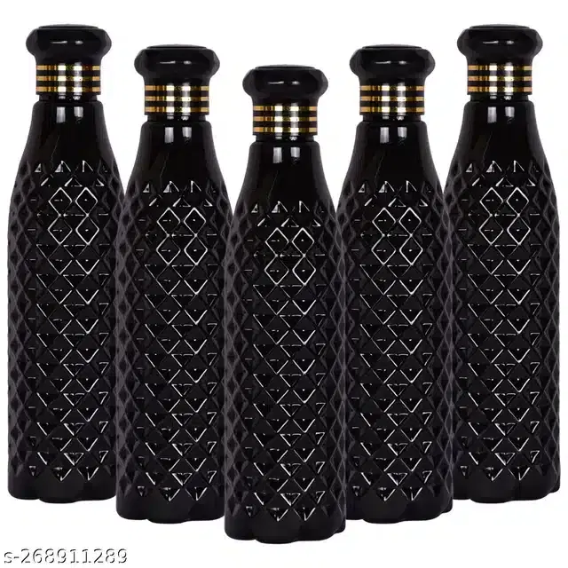 Plastic Water Bottles Set, Pack of 5, Black, 1000 ml
