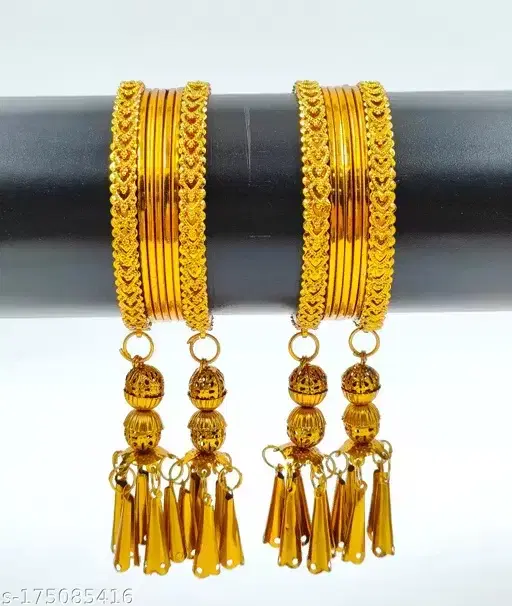 Gold Plated Alloy Bangles for Women, Pack of 4, Gold (2.2)