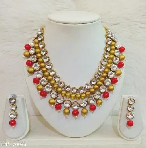Beautiful Kundan Necklace Set for Women & Girls, Red