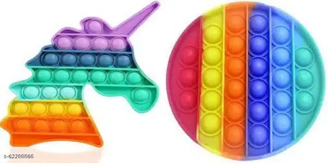 Silicone Pop It Fidget Stress Relief Toy, Multicolor, Pack of 2