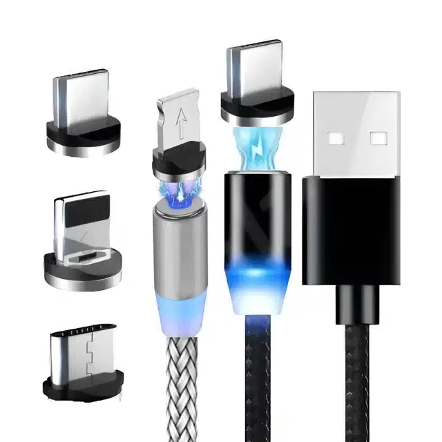 Fast Charging 3 in 1 USB Cable, Multicolor, Pack of 2
