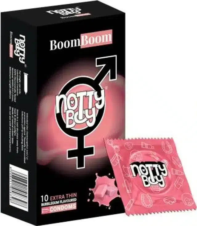 NottyBoy Boom Boom Extra Thin Bubblegum Flavour Condoms, Pack of 10