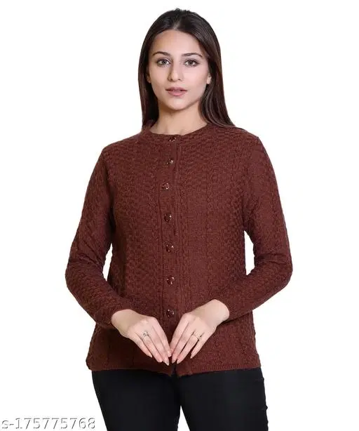 Acrylic Solid Sweater for Women (Brown, M)