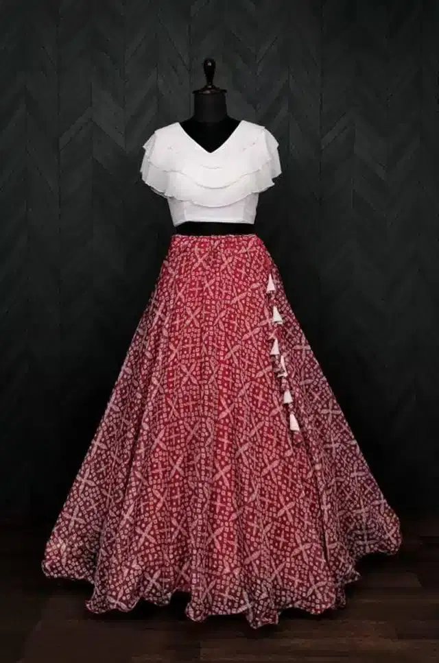 Ready to Wear Lehenga Choli for Women (Red, XS)