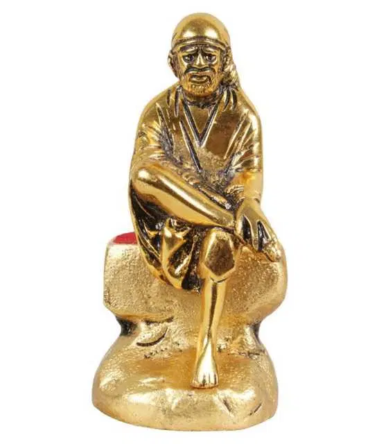 Sai Baba Brass Idol Metal Statue for Car Dashboard Mandir & Pooja Murti, Gold, 13 cm, Pack Of 1, BRD-011