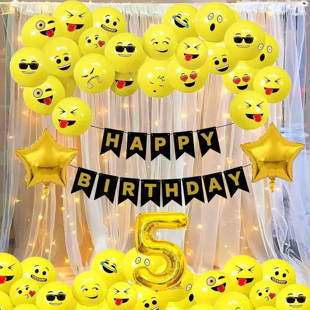 Emoji Theme 5th Birthday Decoration Kit (Yellow) Pcs Of 109 ,(Set Of 1)