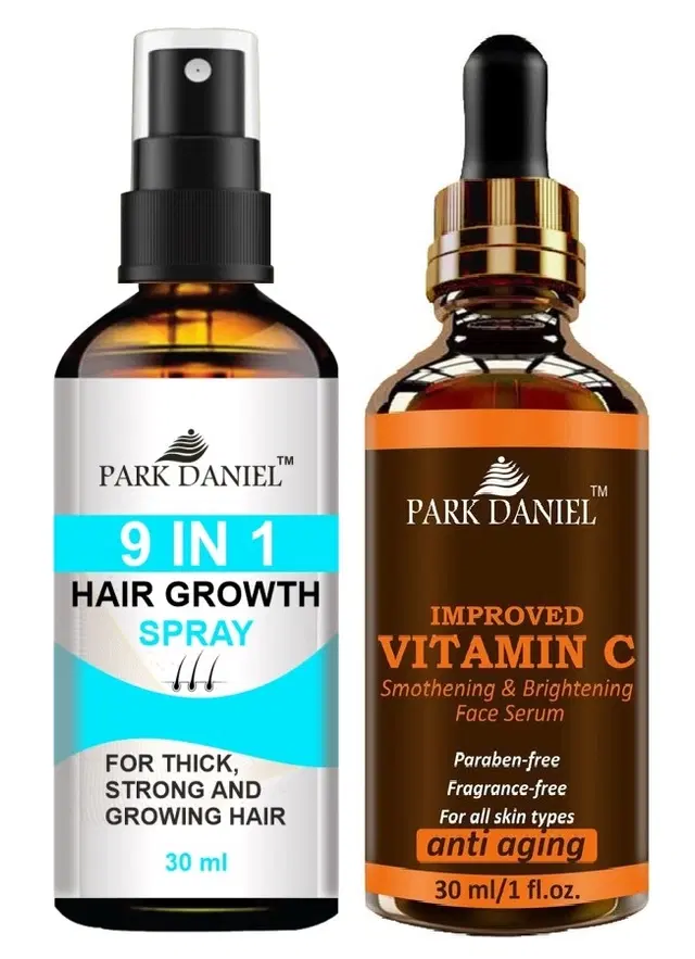 Park Daniel 9 in 1 Hair Growth Spray with Improved Vitamin-C Face Serum, 30 ml, Set of 2