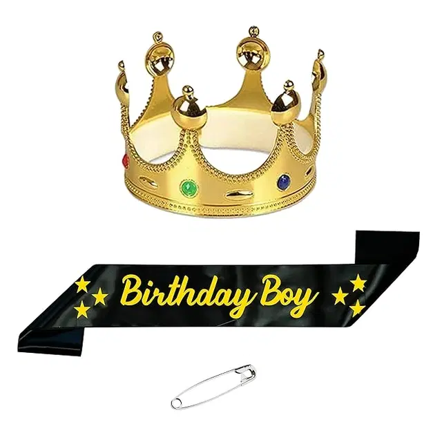 Boy Birthday Combo Set Sash And Crown For Happy Birthday Combo Kit, Black