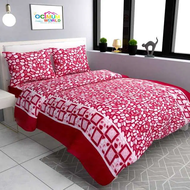 Woolen Heavy Fleece Warm Double Bedsheet With Two Pillow Covers For Winters, Red, 90X100 Inches, Om-020