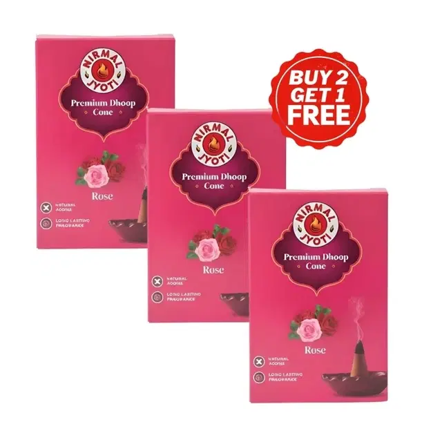 Nirmal Jyoti Rose Dry Cone Dhoop 3X10 Pcs (Buy 2 Get 1 Free)