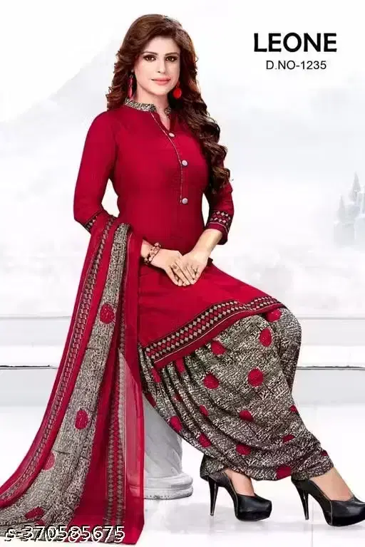 Printed Crepe Unstitched Suit Fabric for Women, Red (Free size)