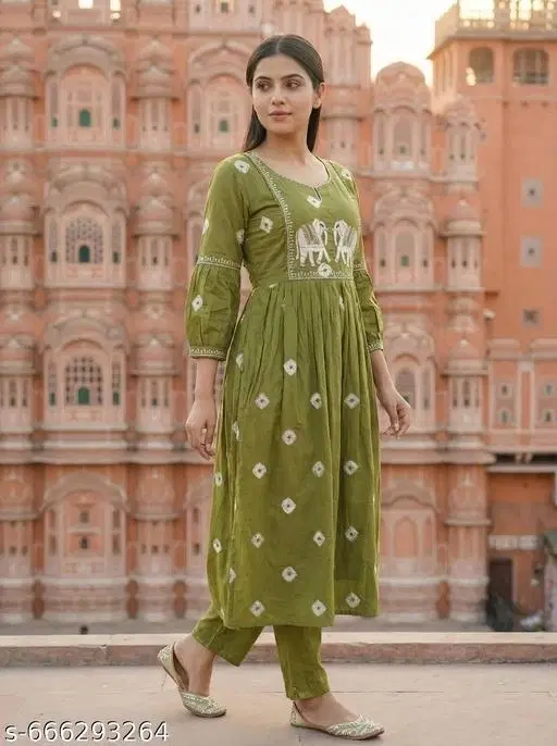 Rayon Embroidered Chikankari Kurta Set for Women ( Green,M )