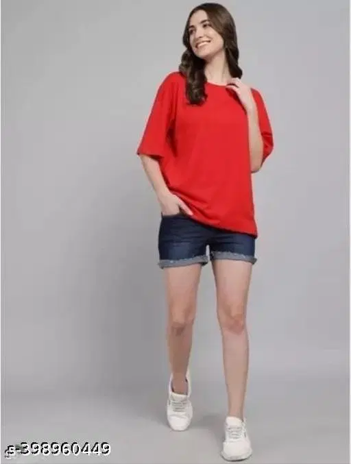 Cotton Blend T-shirt for Women, Red (S)