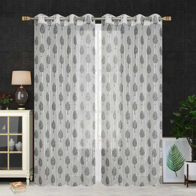 Homefab Polyester Curtains, White & Grey, 5 Feet, HF-42