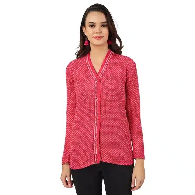 Woollen Blend Full Sleeves Cardigan for Women (Pink, M)