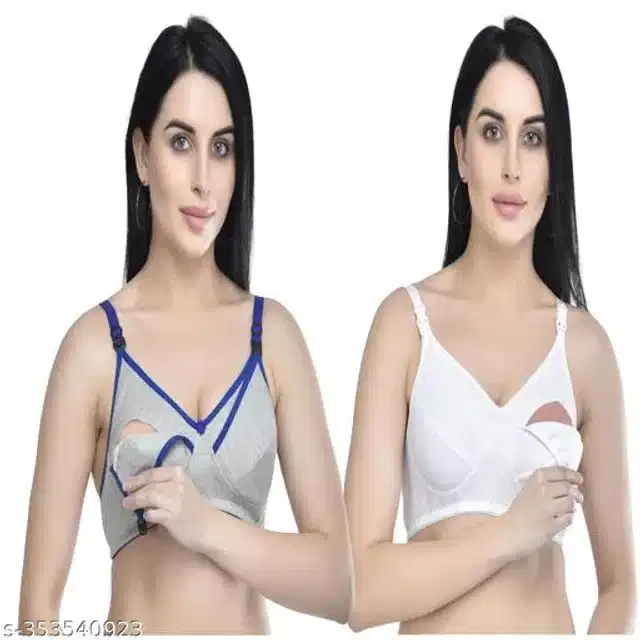 Polycotton Feeding Bra for Women, Pack of 2 (Assorted, XXL)