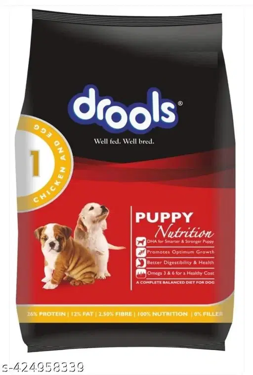 Drools Puppy Dry Dog Food Chicken and Egg 400gm Pouch___100% complete nutrition for all breeds. High protein and popular dog food for all puppies & Dogs