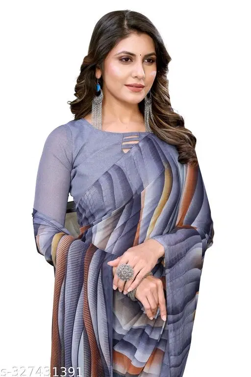 Printed Party Wear Georgette Saree for Women (Multicolor, Free Size)